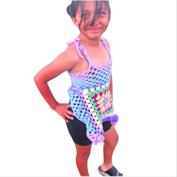 Hand Crafted crop top crochet halter granny square purple festival Rave small - Picture 9 of 17